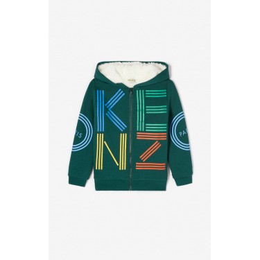 Kenzo Enfant Sweatshirt zippé KENZO Logo vert bouteille