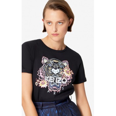 Kenzo Femme T-shirt Tigre 'Passion Flower' noir