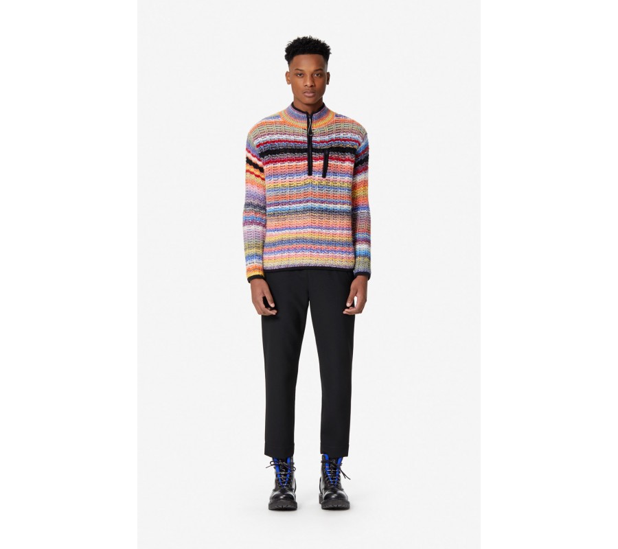 Kenzo Homme Pull à rayures multicolores vermillon